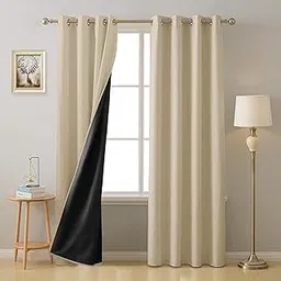 Cloth Fusion 100% Blackout Door Curtains 7 Feet Long Set of 2 with BlackoutLining, Double Layer Blackout Parda 7 Feet with Grommet Design for Home Decor (7x4 Feet, Iridescent White)-picture-32