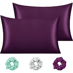 Cloth Fusion Satin Pillow Cover Set of 2 for Hair and Skin Care, Perfect Pillow case with 3 Satin Soft Scrunchies for Women (17x27 inches, Wine), Solid, 400 TC-picture-14