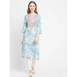 Cloth Haus India Women Grey & White Floral Embroidered Thread Work Floral Kurta-picture-39