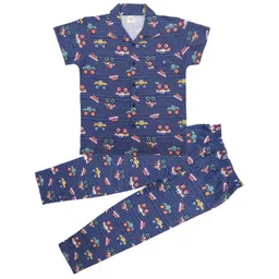 Clothe Funn Boys Conversational Printed Lapel Collar Pure Cotton Shirt With Pyjamas-picture-13