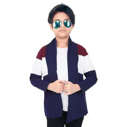 CLOTHIFY Boys Maroon & Navy Blue Cotton Colourblocked Shrug With Full Sleeves-picture-50