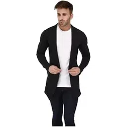 clothify Open Long Cardigan Full Sleeve Shrug for Men (BLACK, XL)-picture-21