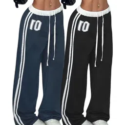 clothina Pack of 2 Women Striped Multicolor Track Pants-picture-19