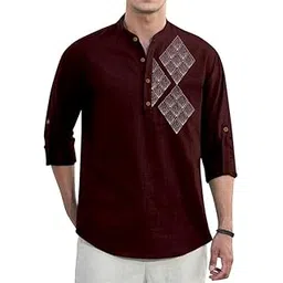 clothing veda Men's Cotton Blend Self-Printed Short Kurta Shirt | Full Sleeve Mandarin Collar Casual Kurta-picture-37