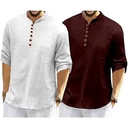 clothing veda Men's Cotton Blend Solid Short Kurta Shirt | Regular Fit, Full Sleeve (Pack of 2)-picture-36