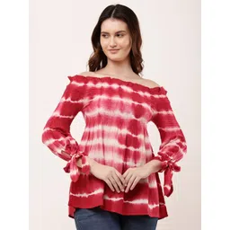 CLOTHINK INDIA Women Tie and Dye Dyed Off-Shoulder Smocking Cotton Top-picture-34