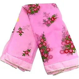 Bollywood Fancy Net Saree for Women | Stylish Flower Net Saree with Heavy Embroidered Work & Unstitched Blouse-image-3