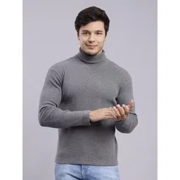 clothmaster Men Self Design High Neck Grey Sweater-picture-19