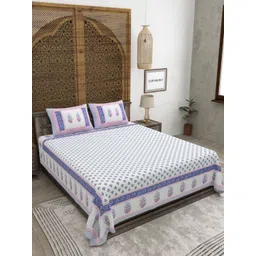 CLOTHOLOGY Blue & White Floral 180 TC King Bedsheet with 2 Pillow Covers 2.75 m x 2.25 m-picture-27