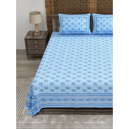 CLOTHOLOGY Blue Ethnic Motifs 180 TC King Bedsheet with 2 Pillow Covers-picture-19