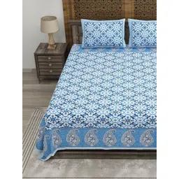 CLOTHOLOGY Blue Floral 180 TC King Bedsheet with 2 Pillow Covers-picture-25
