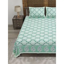 CLOTHOLOGY Green 180 TC King Bedsheet with 2 Pillow Covers-picture-39