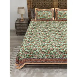 CLOTHOLOGY Green Floral 180 TC Bedsheet with 2 Pillow Covers-picture-35