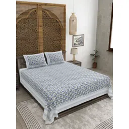 CLOTHOLOGY Grey & Blue Printed Pure Cotton 180 TC King Bedsheet Set 2.75 m x 2.25 m-picture-10