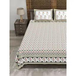 CLOTHOLOGY Multicoloured & Orange Ethnic Motifs 180 TC King Bedsheet with 2 Pillow Covers-picture-6