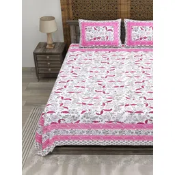 CLOTHOLOGY White & Grey Floral 180 TC Bedsheet with 2 Pillow Covers-picture-10