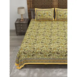 CLOTHOLOGY Yellow Floral 180 TC King Bedsheet with 2 Pillow Covers-picture-36