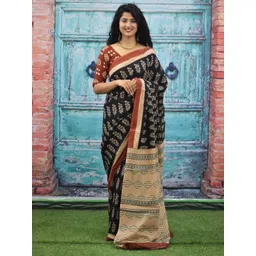 clothonus Ajrak Block Pure Cotton Block Print Saree-picture-16