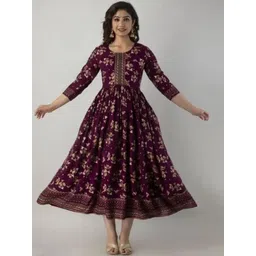 clothonus Women Floral Printed Gotta Patti Floral Maternity Anarkali Kurta-picture-33