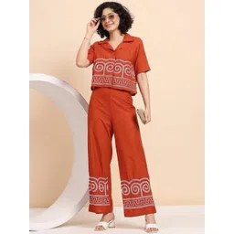 clothonus Women Printed Shirt Collar Regular Pure Cotton Shirt with Trousers-picture-21