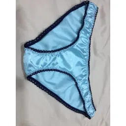 cloud fino Womens Silky Sexy Silk Satin Bikini Panties Medium Size Women Underwear for Stylish Look Sky Blue Fabric with Navy Blue Elastic (Medium 30-34 ) image 3