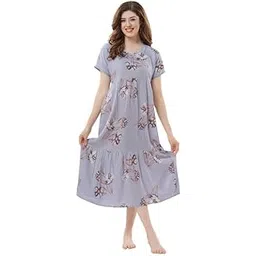 cloud soft Women’s Alpine Fabric 7/8 Length Short Nighty | Premium Short Night Dress with Half Sleeves, Side Pockets & Ghaghra Style Flare - CSKG01B-picture-22