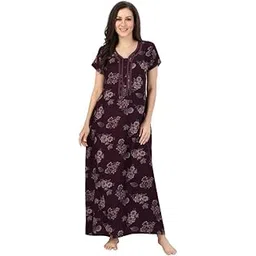 cloud soft Women's Printed Alpine Nighty | Soft & Cozy Fabric | Regular Fit Full-Length Nightgown with Short Sleeves & Pockets CSCA02B-picture-24