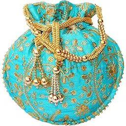 cloudreteil Women's Embroidered Potli Bag (Sky Blue)-picture-27