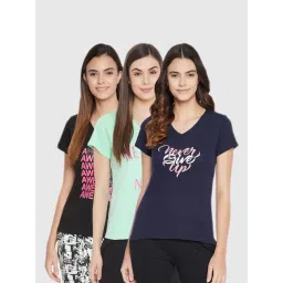 Clovia Assorted Graphic Print T Shirt (Pack of 3)-picture-37