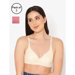 Clovia Beige & Pink Full Coverage T-Shirt Bra (Pack Of 2)-picture-27