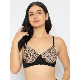 Clovia Beige Polyamide Printed Padded Full Cup Wire Free T-Shirt Bra-picture-40