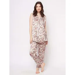 Clovia Beige Printed Top Pyjamas Set-picture-44