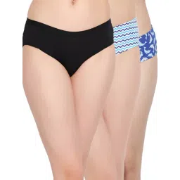 Clovia Black & Blue Cotton Printed Hipster Panties - Pack Of 3-picture-33