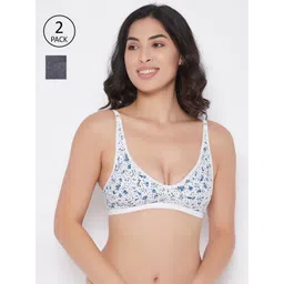 Clovia Black & White Set Of 2 Floral Cotton Non-Padded Non-Wired Full Cup Bra COMBRC872-Multicolor-image-40