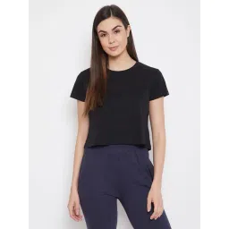 Clovia Black Cotton Crop Tee-picture-26