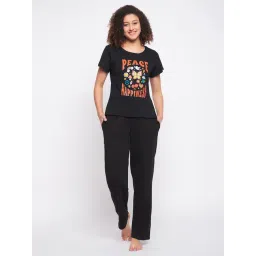 Clovia Black Cotton Printed T-Shirt With Pyjamas-picture-32