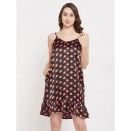 Clovia Black Floral Print Short Nighty-picture-25