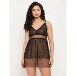 Clovia Black Lace Babydoll With Thong Panty-picture-43