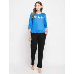 Clovia Blue & Black Printed Top & Pyjama Set-picture-15