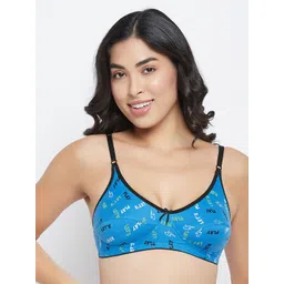 Clovia Blue & Black Typography Printed Cotton Everyday Bra image 1
