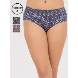 Clovia Blue & Brown Cotton Regular Fit Printed Panties - Pack Of 3-picture-40