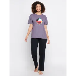 Clovia Blue & Purple Graphic Print Top With Pyjamas-picture-24