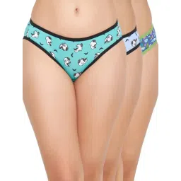 Clovia Blue & Turquoise Cotton Printed Bikini Panties - Pack Of 3-picture-24