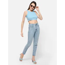 Clovia Blue Cotton Crop Top image 4