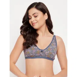 Clovia Blue Cotton Floral Print Half Coverage T-Shirt Bra-picture-35