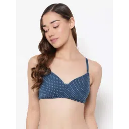 Clovia Blue Cotton Polka Dots T-Shirt Bra-picture-17