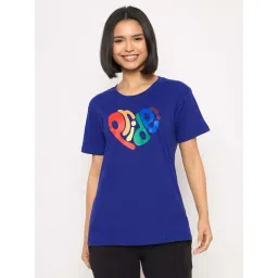Clovia Blue Cotton Regular Fit Printed T-Shirt-picture-24