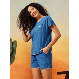 Clovia Blue Cotton Top & Shorts Set image 4