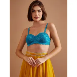 Clovia Blue Floral Print Half Coverage Non-Wired Balconette Bra-picture-19