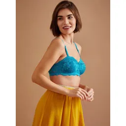 Clovia Blue Floral Print Half Coverage Non-Wired Balconette Bra image 4